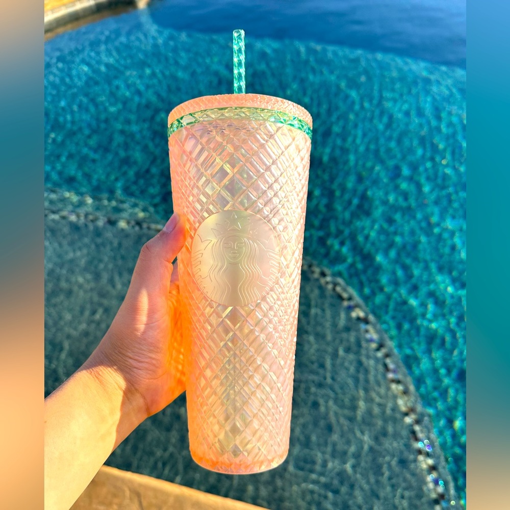 Starbucks Summer 2023 Pink & Green Jeweled Pearl Tumbler (24oz)